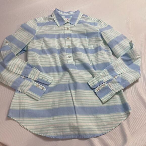 Vineyard Vines Tops - Vineyard Vines Aquamarine Cove Stripe Poplin Popover Stripe Shirt Size 4